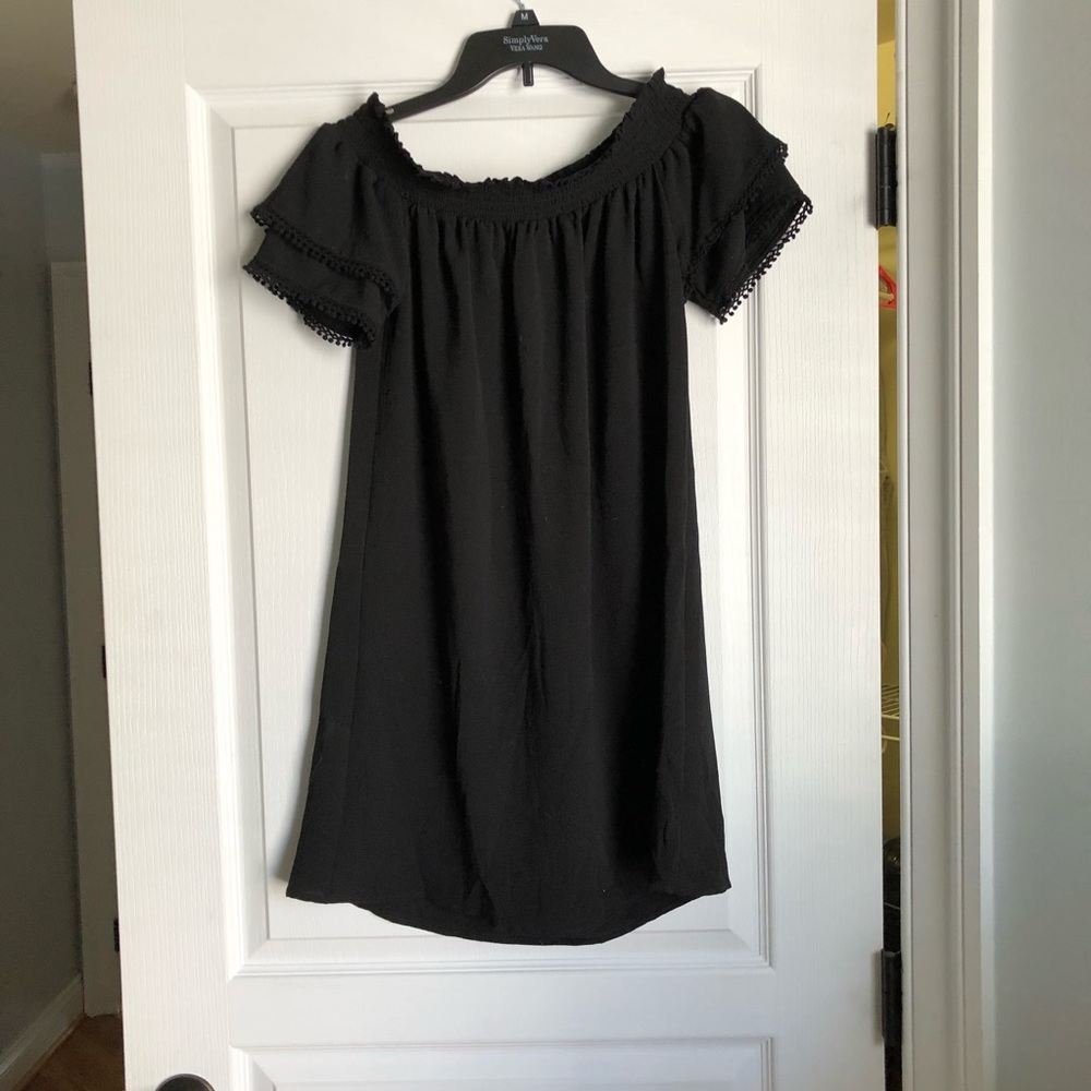 off the shoulder black dress